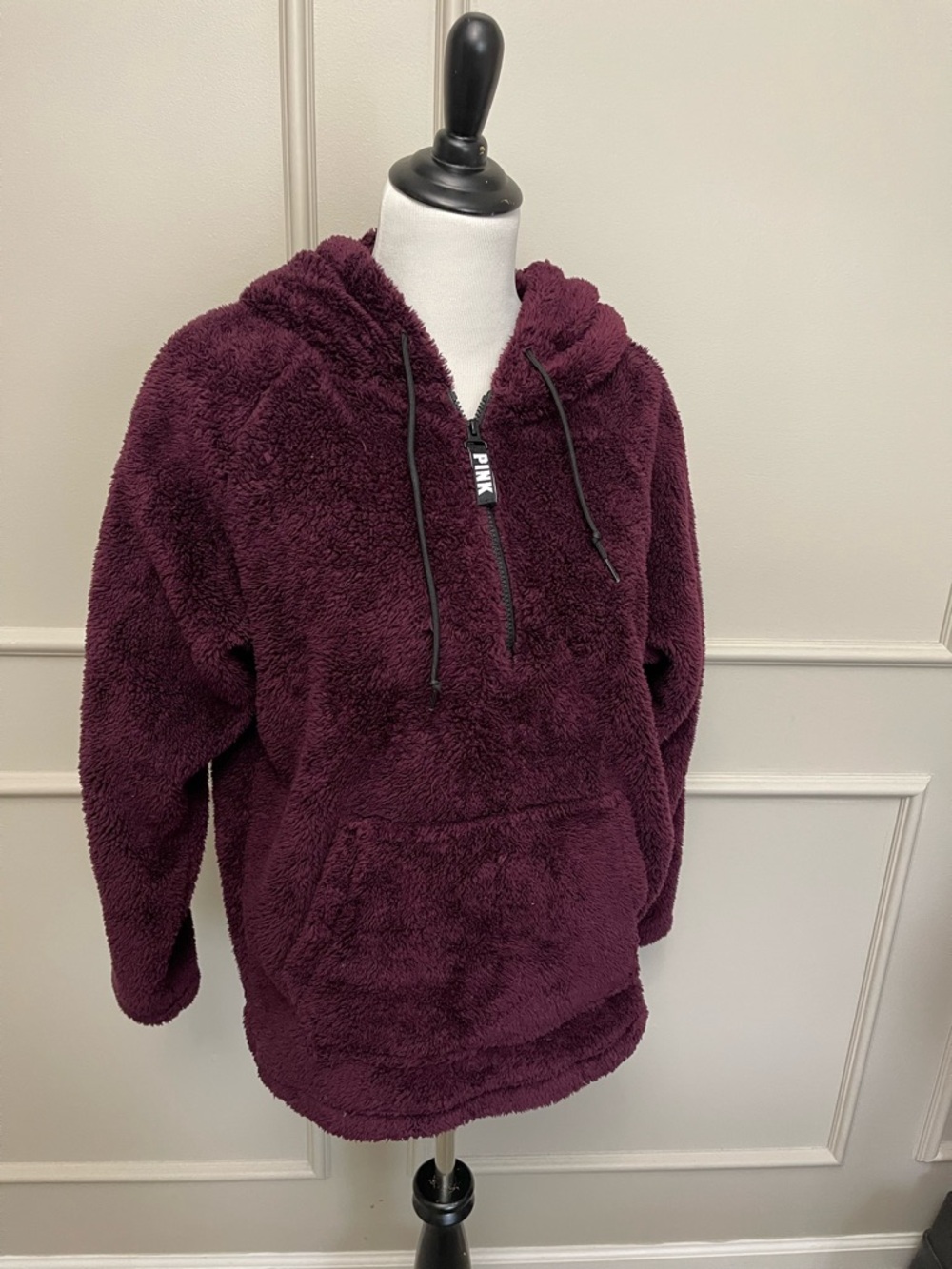 PINK Victoria's Secret Plush Half-Zip Sherpa Hoodie in Plum